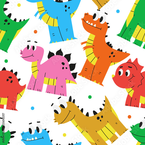 Cute baby dinosaurs vector cartoon seamless pattern background for wallpaper  wrapping  packing  and backdrop.