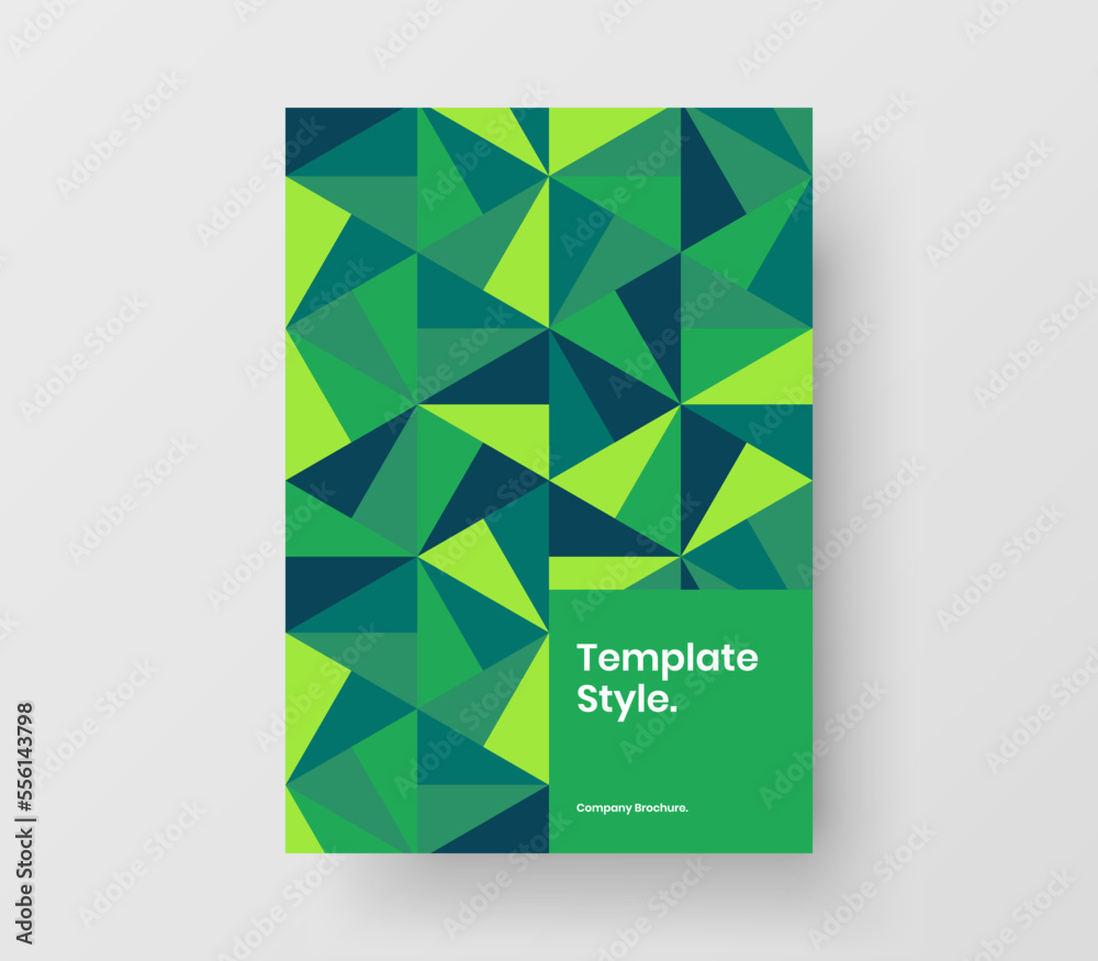 Fresh mosaic hexagons annual report layout. Colorful handbill A4 design vector concept.