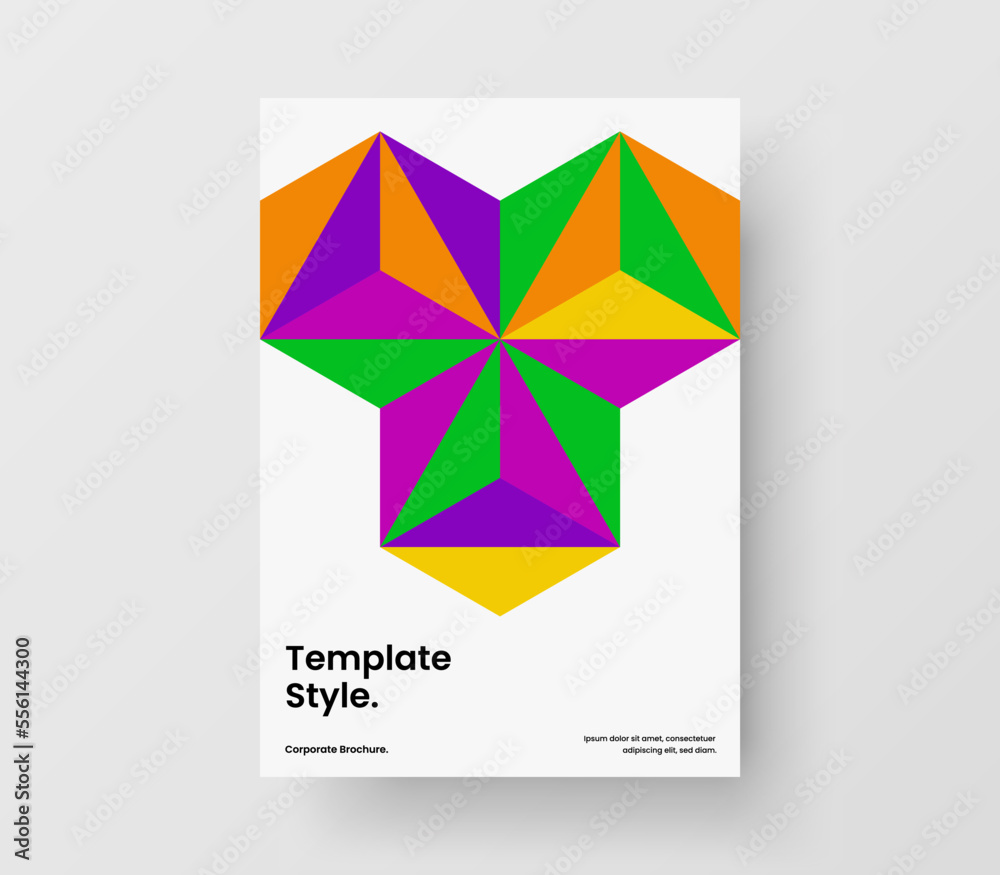 Vivid geometric shapes annual report template. Isolated corporate identity design vector illustration.