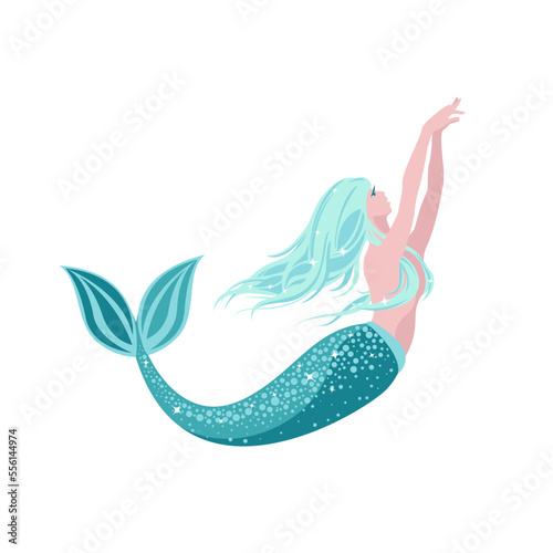 Vector silhouette of a swimming mermaid on a white background