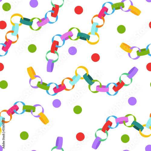 Paper colorful chains vector seamless pattern on a white background.