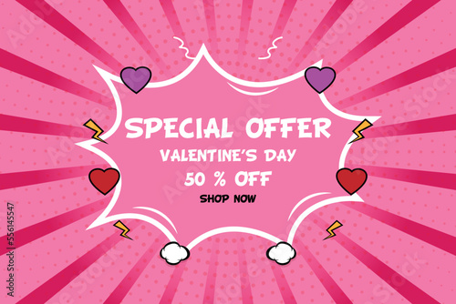 valentine's day special offer. discount, sale promotion banner