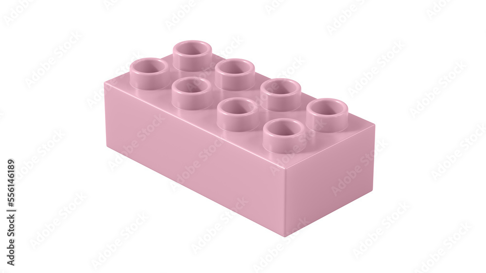 Cameo Pink Plastic Block Isolated on a White Background. Children Toy Brick, Perspective View. Close Up View of a Game Block for Constructors. 3D illustration with a Work Path. 8K Ultra HD Cameo Pink Plastic Block Isolated on a White Background. Children Toy Brick, Perspective View. Close Up View of a Game Block for Constructors. 3D illustration with a Work Path. 8K Ultra HD