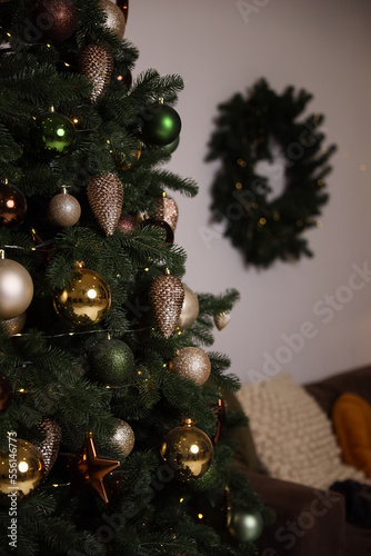 Beautiful Christmas Balls Hanged On The Christmas Tree Branch