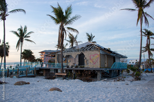 Building suffered damage from Hurricane Ian on Fort Myers Beach photo