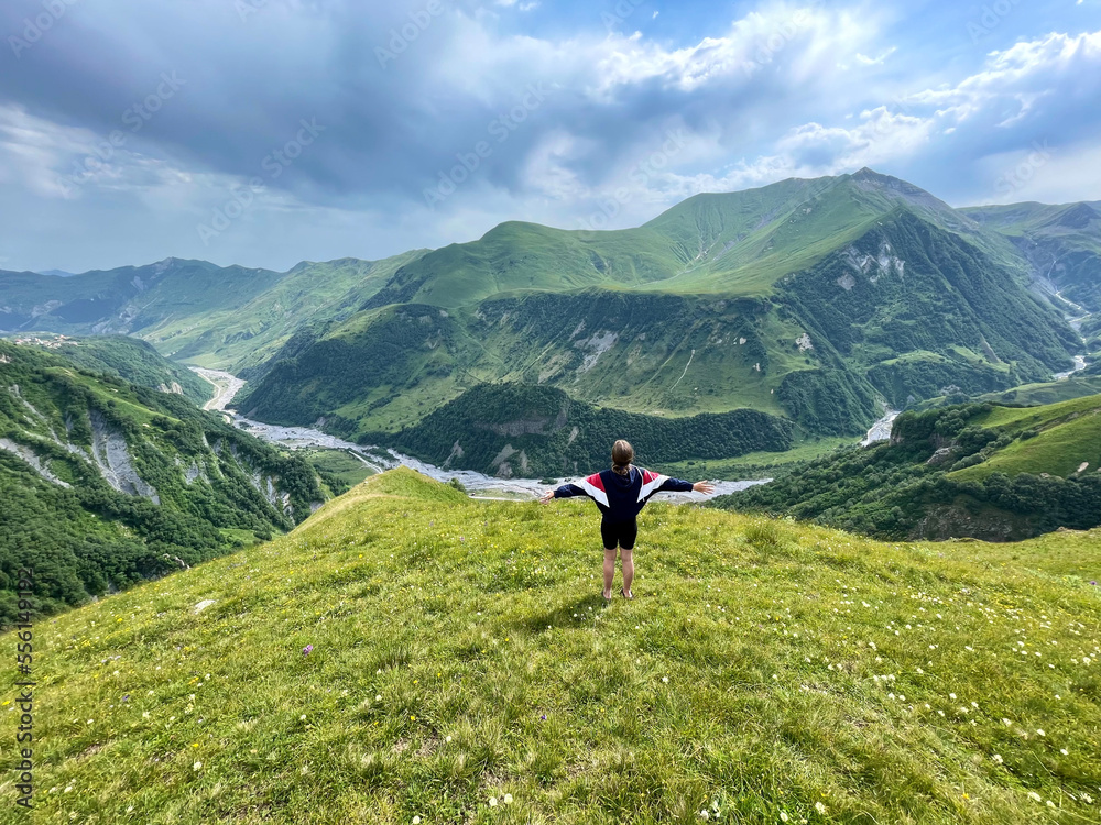 Naklejka premium hiker in the mountains