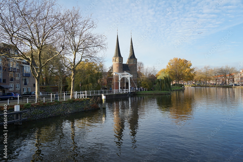 Oospoort Delft near the principal canal during Autumn 