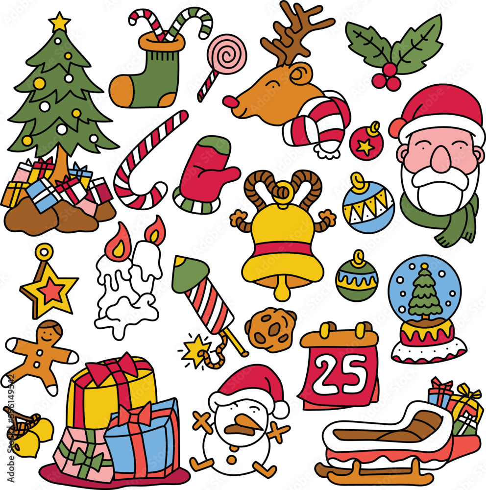Fototapeta premium Christmas Color Cute Character Collection1