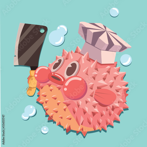 This is The Puffer Fish wants to Cook, download this artwork and choose the enhanced license for more usability