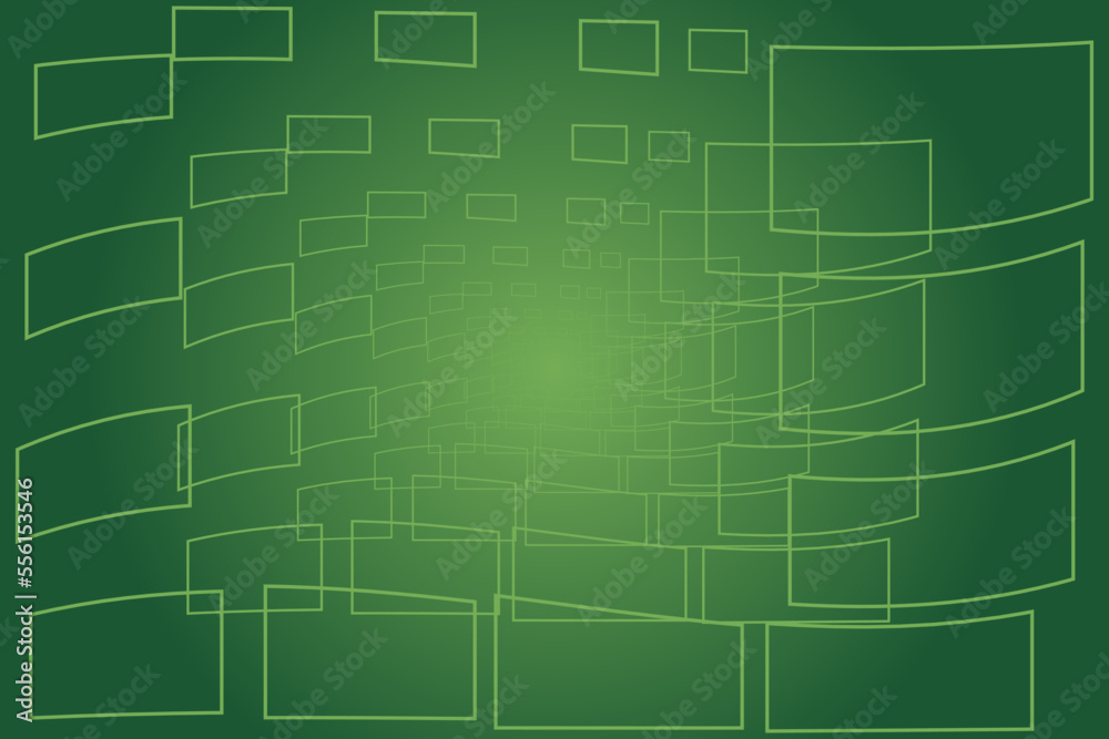 Green background with a gradient with outlines of geometric shapes. Backdrop for the text, vector template