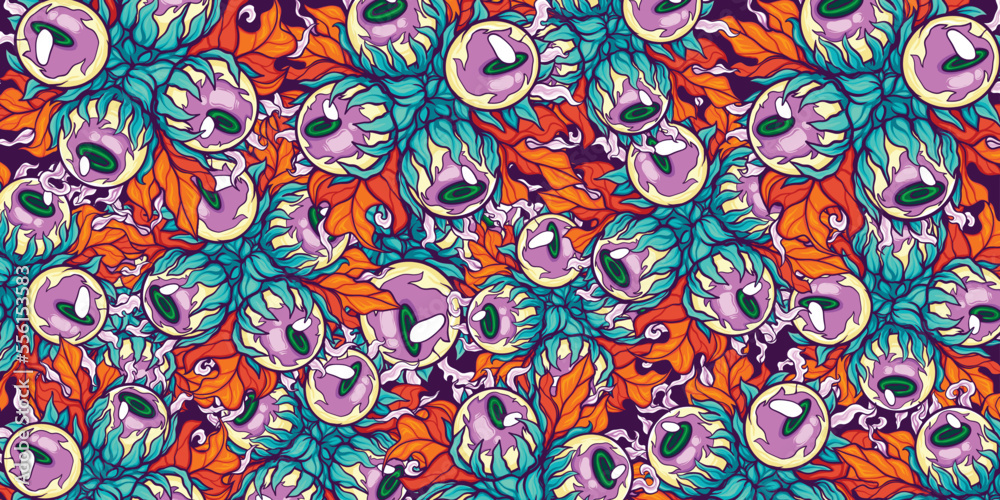 Plant Monster Eyes and Autumn Leaves Suitable For Patterns On Fabrics Plant Monster Eyes and Autumn Leaves Suitable For Patterns On Fabrics