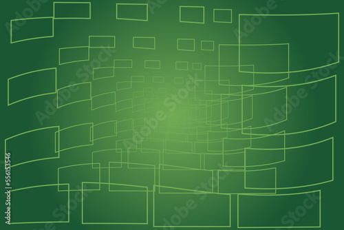 Green background with a gradient with outlines of geometric shapes. Backdrop for the text  vector template