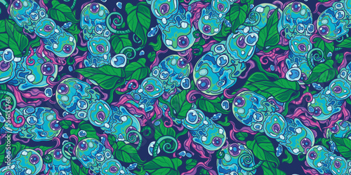 Watery Blue Eyed Plant Monster Suitable For Patterns On Fabrics