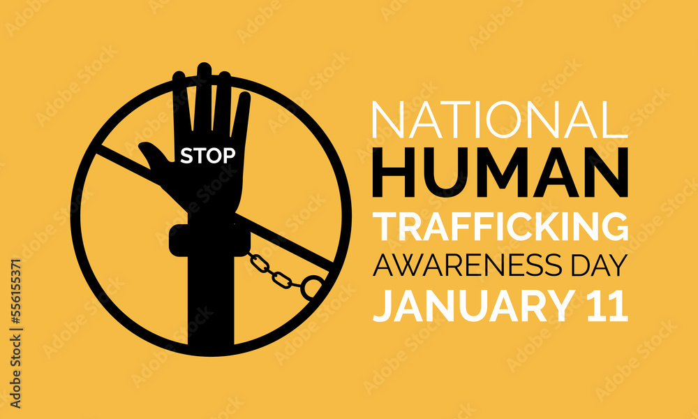 National Human Trafficking Awareness Day. Vector illustration, hand with a chain and barcode