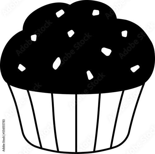 Muffin Chocolate chip Dessert Icon Element illustration Semi-Solid Black and White