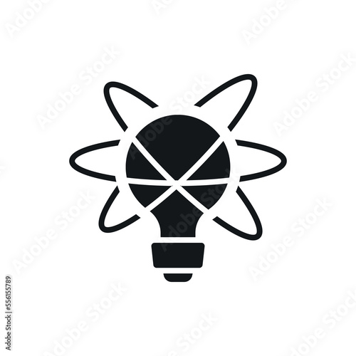 Light bulb with an atom. Innovation simple glyph icon. Vector solid isolated black illustration.
