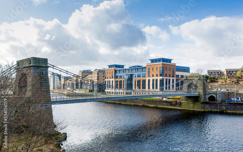 Suspension Bridge across the river Dee in Aberdeen on a cold spring day. 