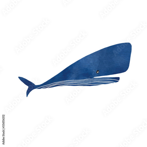 Watecolor cute blue whale.