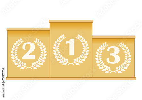 winner podium with numbers in laurel wreath, vector illustration on white background