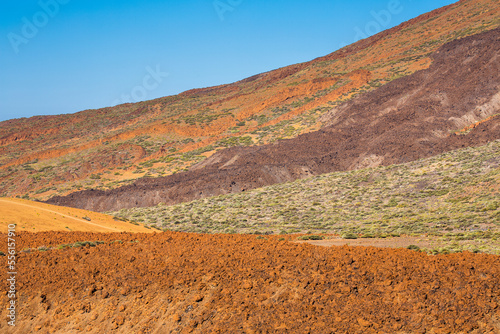 Lava fields on a slope of the El Teide volcano  El Teide National Park  UNESCO World Heritage Site  Tenerife  Spain 