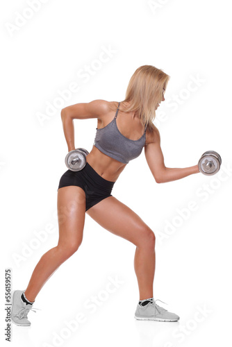 sporty woman with dumbbells