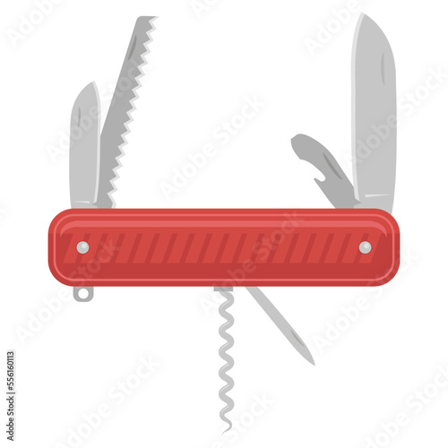Multipurpose Folding Knife Icon Isolated on White Background. Multi Tool for Camping. Red Multifunctional Army Item.