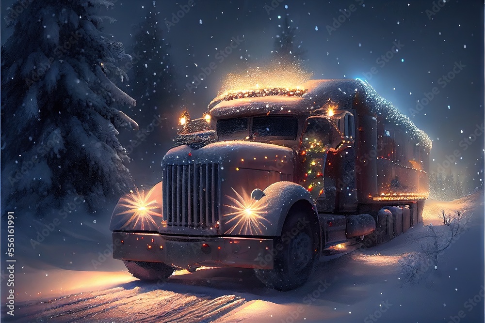 Truck in the snow. AI generated art illustration.
Truck in the snow. AI generated art illustration.