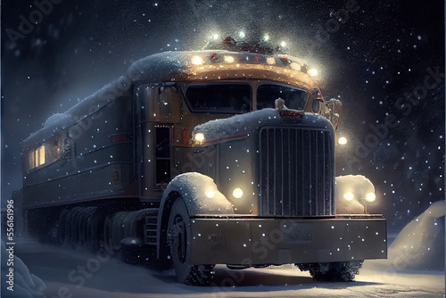 Truck in the snow. AI generated art illustration.  