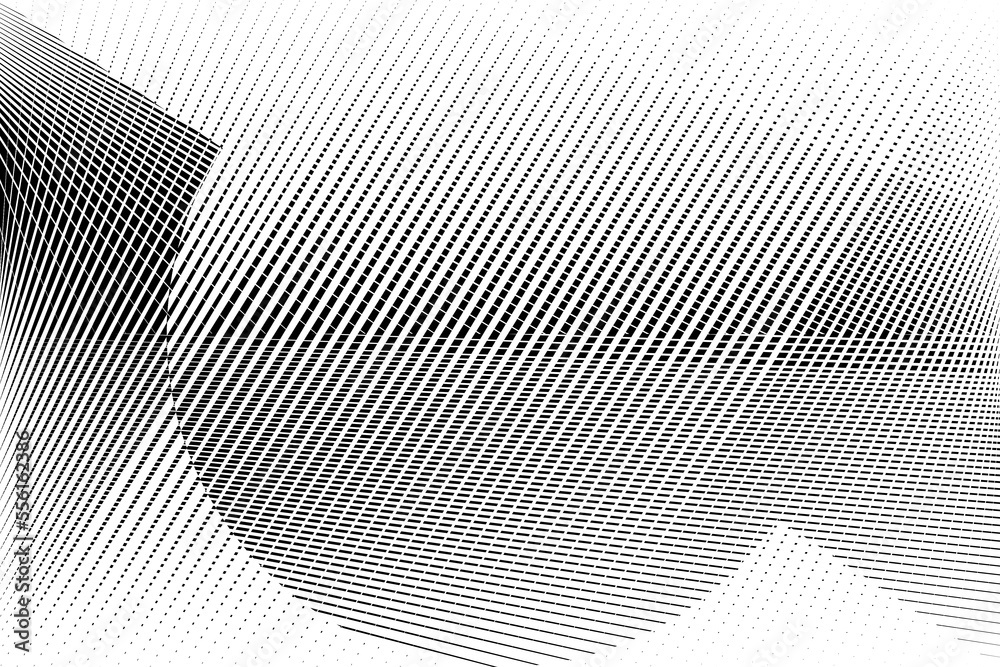 abstract halftone lines black and white background, dynamic pattern, vector texture