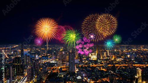 Firework festival in Bangkok at night, thailand.