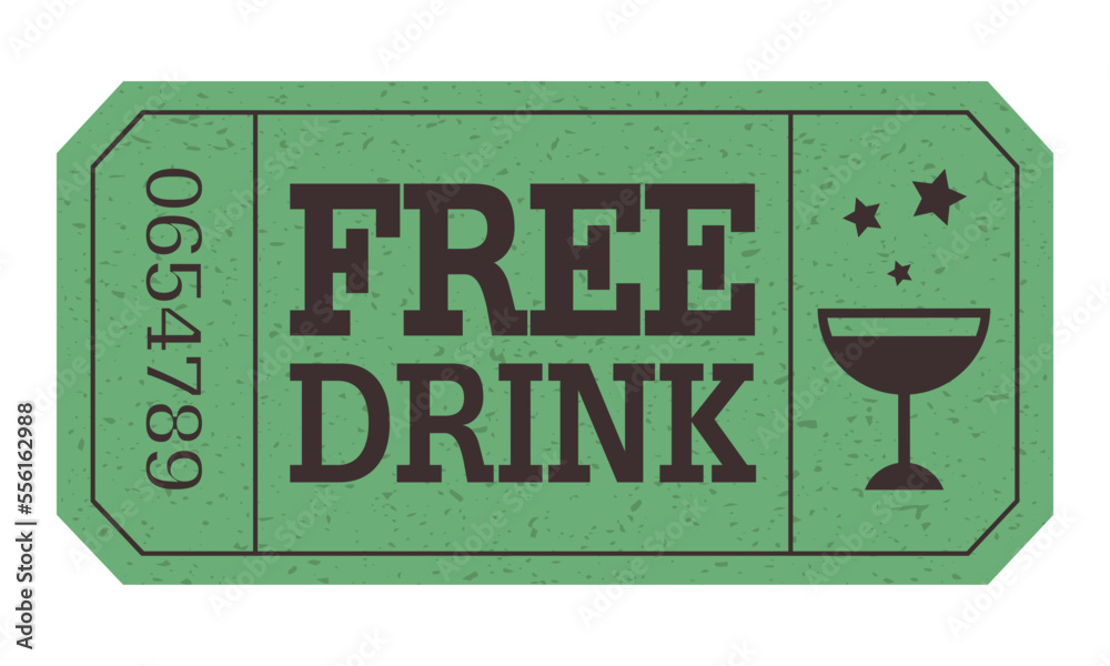 Ticket, Retro ticket., free drink, free drink ticket