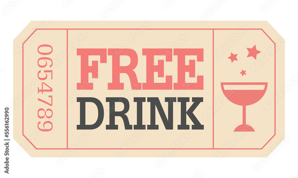 Vecteur Stock Ticket, Retro ticket., free drink, free drink ticket. | Adobe  Stock