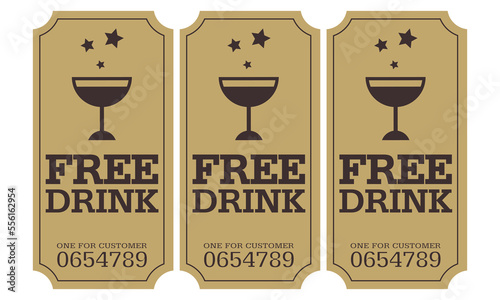 Ticket, Retro ticket., free drink, free drink ticket