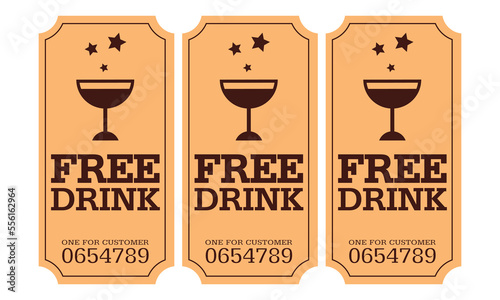 Ticket, Retro ticket., free drink, free drink ticket