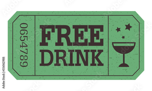 Ticket, Retro ticket., free drink, free drink ticket