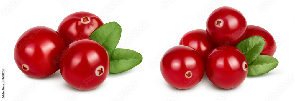 Cranberry with leaves isolated on white background with full depth of field Cranberry with leaves isolated on white background with full depth of field