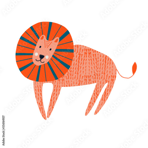 Cute watercolor lion. Tropical animal. Design for kids. 