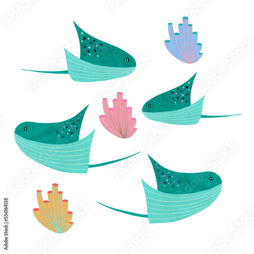 Cute watercolor sea slopes. Sea life elements for kids. 