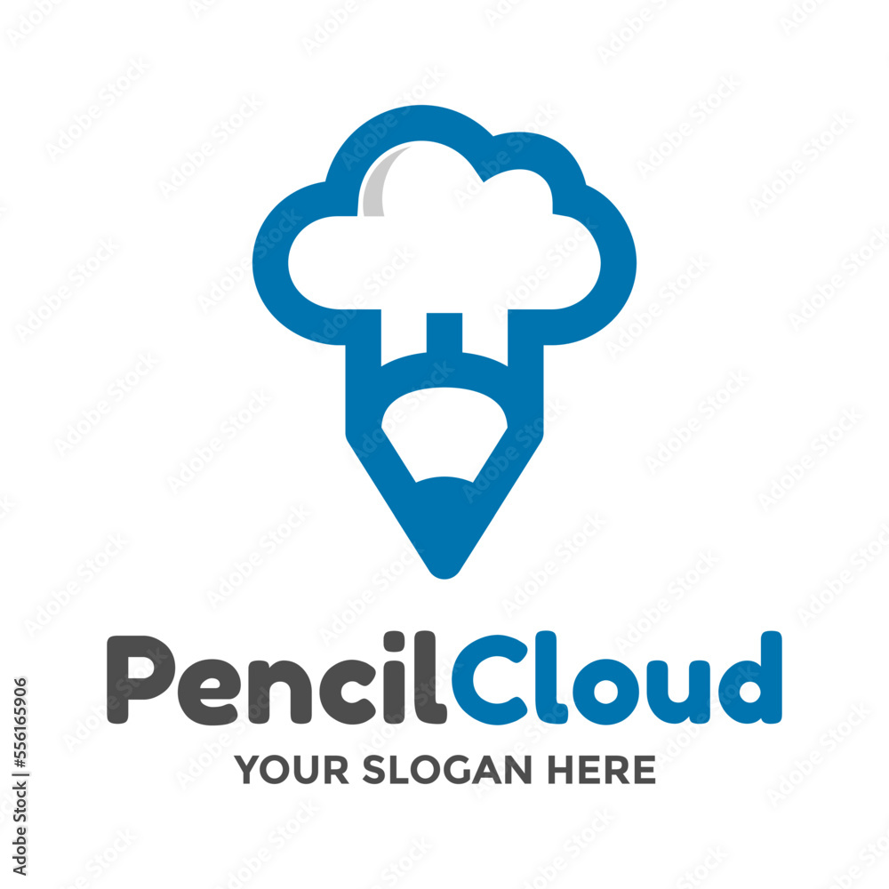 Pencil cloud vector logo template. This design use blue color. Suitable for education business. Pencil cloud vector logo template. This design use blue color. Suitable for education business.