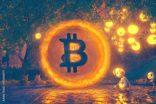 pltn style, bitcoin on fire, cute big circular reflective eyes, Pixar render, unreal engine cinematic smooth, intricate detail, Generative AI technology	