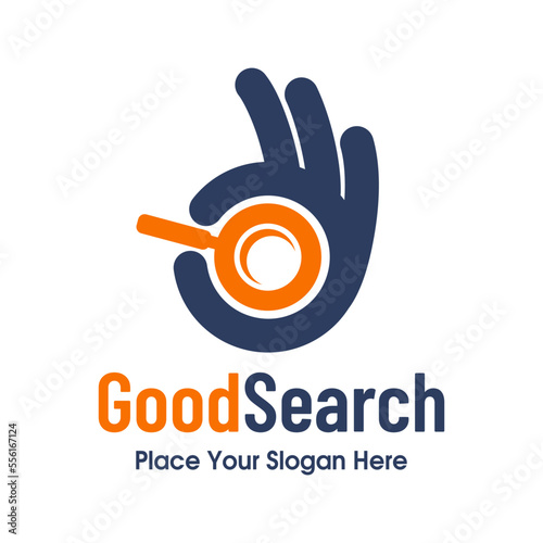 Good search vector logo template. This design use hand and magnifying glass symbol. Suitable for business.