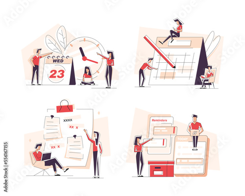 Characters planning work tasks,making schedule using calendar,Time management