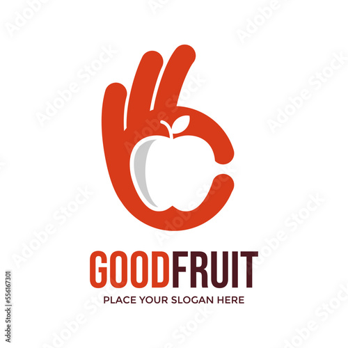 Good fruit vector logo template. This design use hand symbol. Suitable for food and healthy.