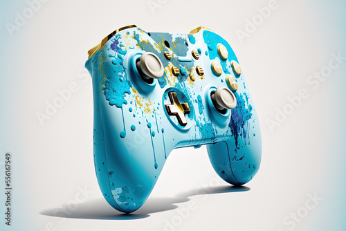 Gaming controller in light blue, isolated on a white backdrop. Generative AI