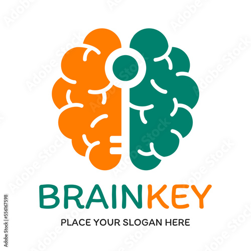 Brain key vector logo template. This design use mind symbol. Suitable for creative, mind, think, lock and success