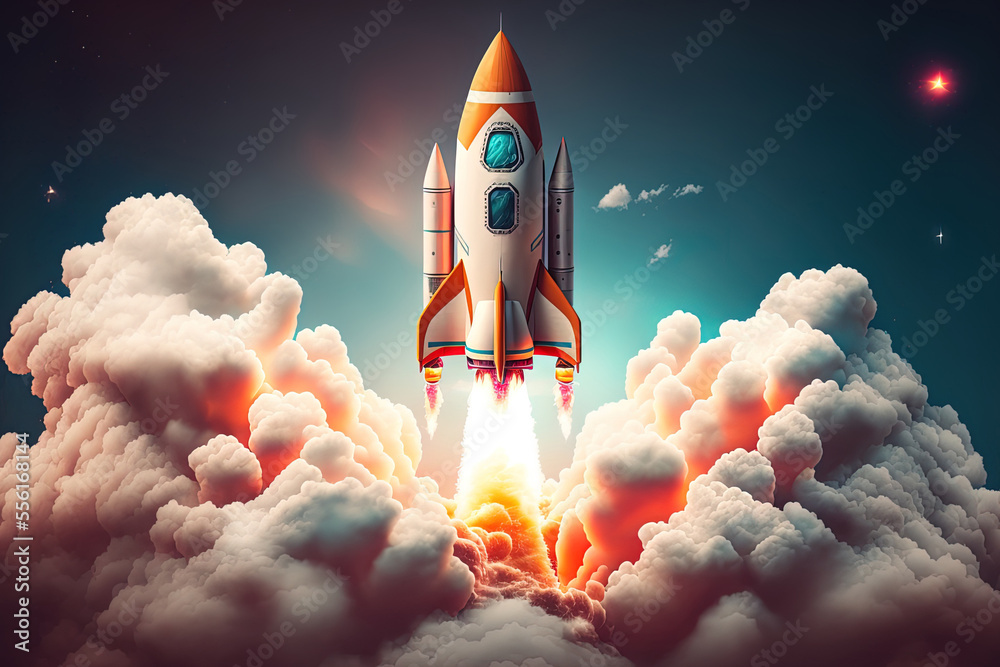 Space rocket flying toward the clouds believable rocket icon Having a