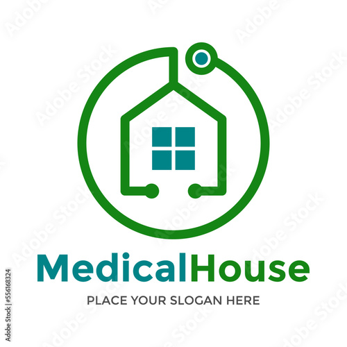 Medical House or clinic vector logo template. This logo with stethoscope.