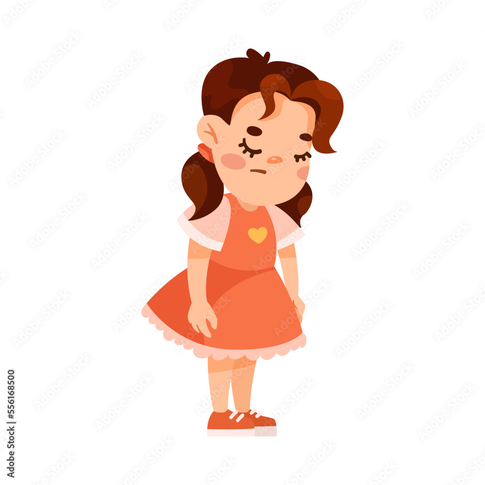 Funny Little Girl in Red Dress Expressing Emotion of Guilt Vector Illustration Funny Little Girl in Red Dress Expressing Emotion of Guilt Vector Illustration