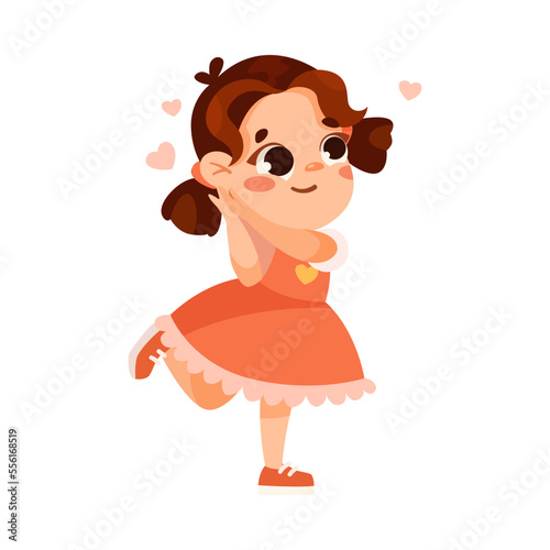 Funny Little Girl in Red Dress Expressing Emotion of Love Vector Illustration