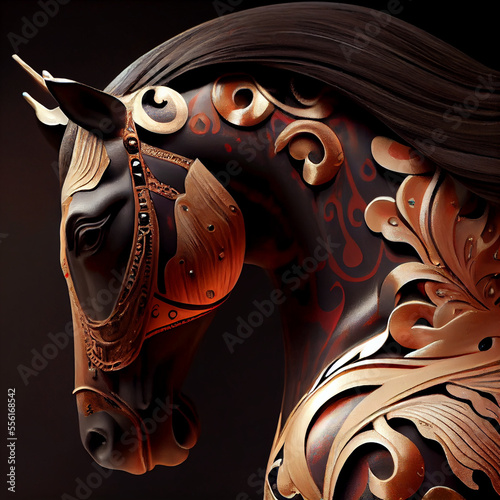 Horse Figurine in Shikki Lacquerware Style. Generative ai